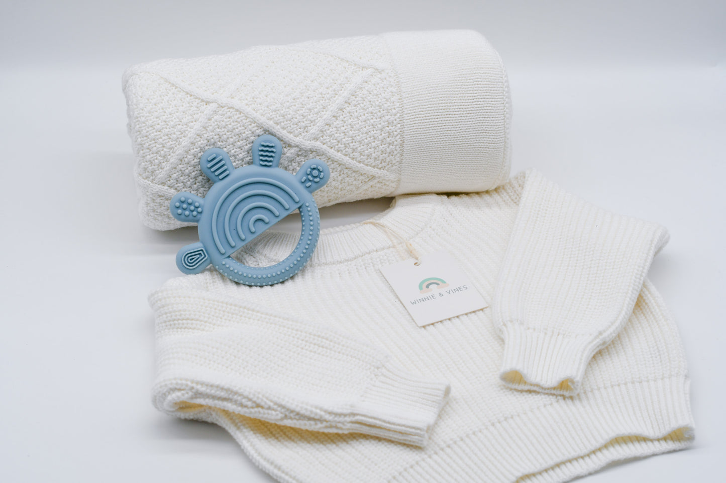 Blanket, Knit Sweater and Teether Gift Hamper