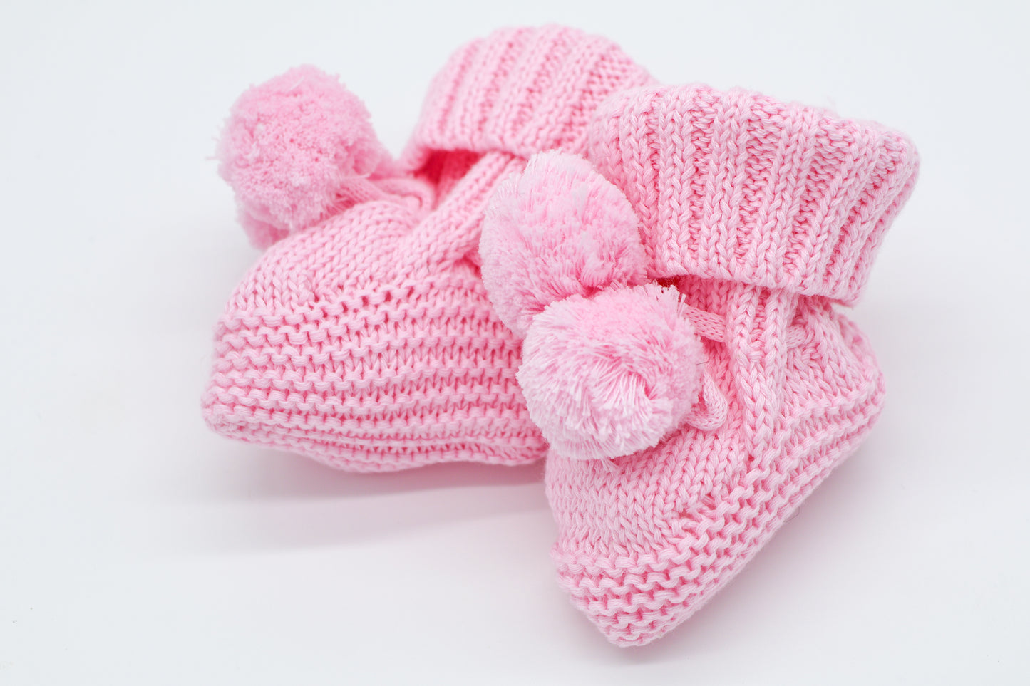 Organic Knit Beanie & Bootie Set with Pom Pom | Pink